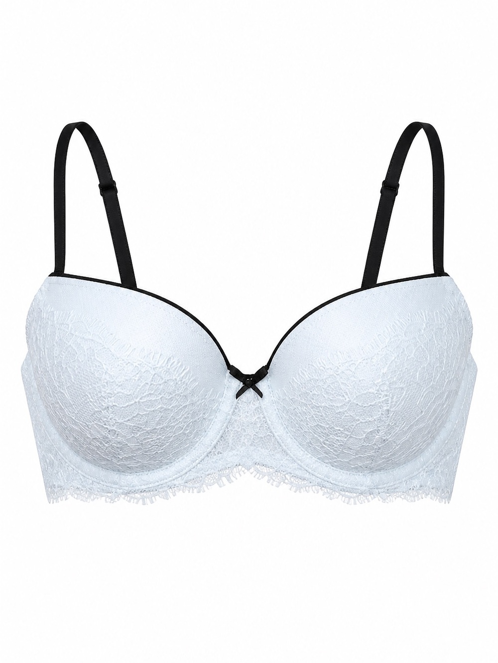 Victoria's Secret Lt Blue Lace with Black Trim, Lined Demi Push-Up Bra. 32D NWOT